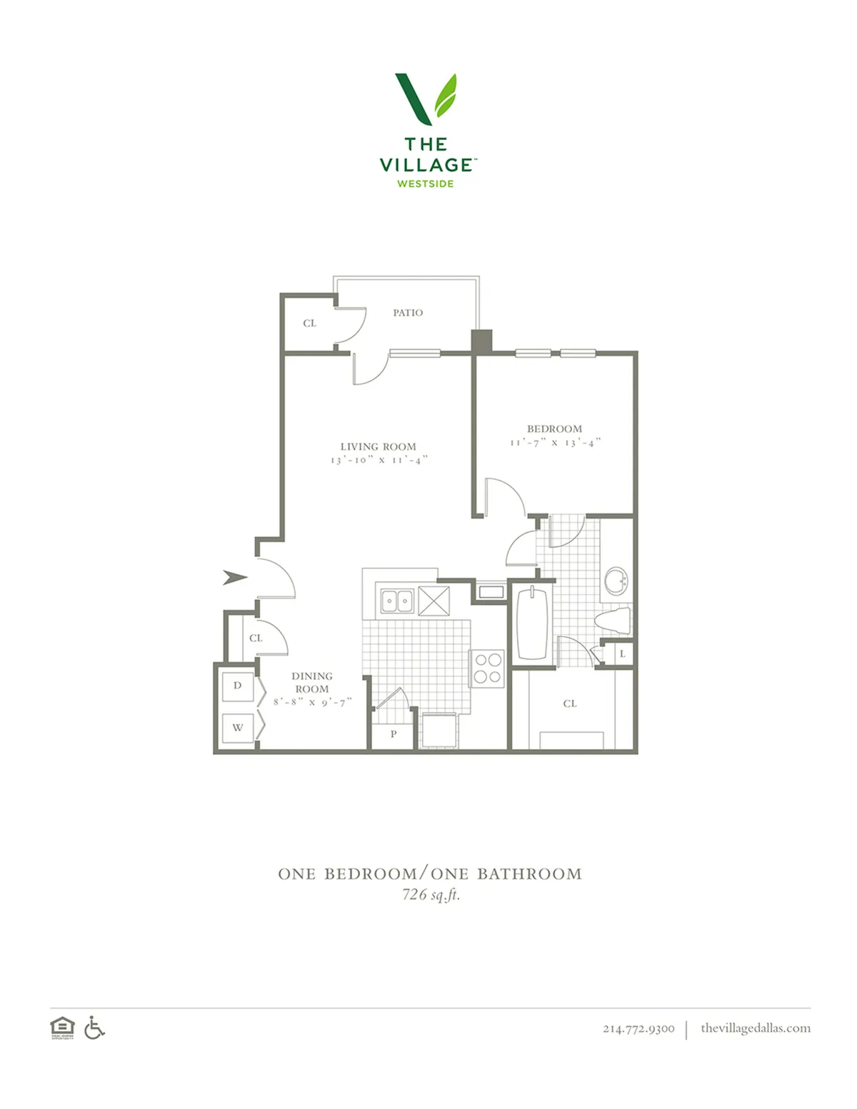 One Bedroom/One Bath - 726sf