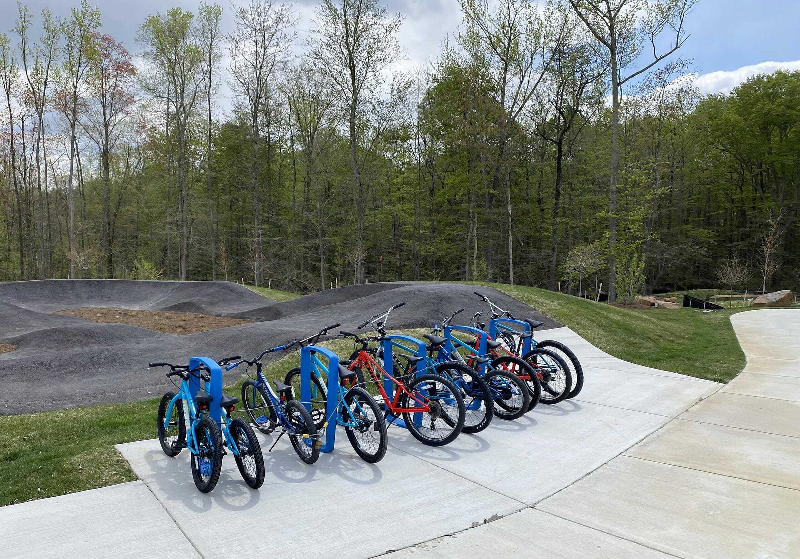 The Current at Watershed bike rack with parked bicycles - Laurel, MD