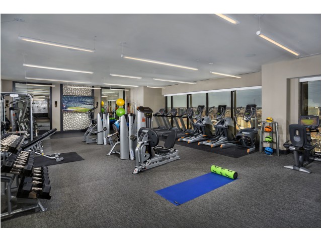 Image of Fitness center with expansive city views for 2Hopkins Apts