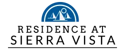 Logo of Monteverde Apartments featuring stylized mountains and sun in blue.