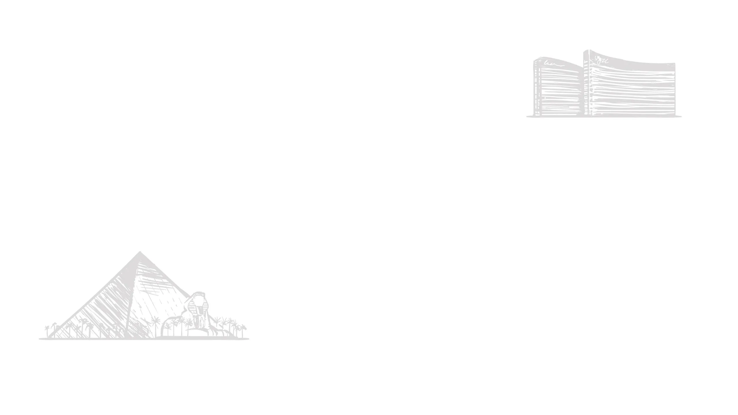 Minimalist architectural sketch featuring a modern high-rise building and a pyramid with a sphinx, evoking elegance and grandeur.