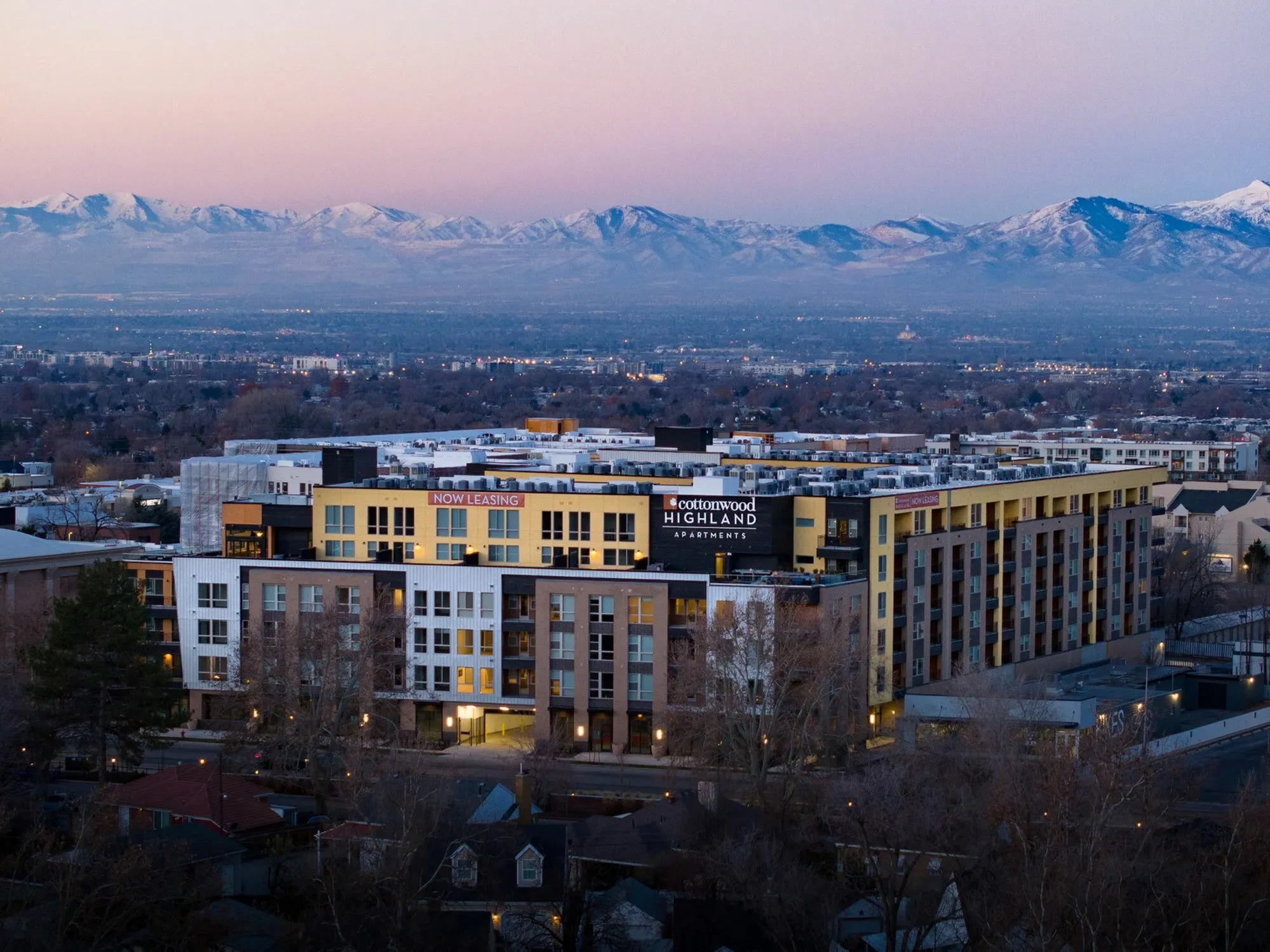 View of Cottonwood Highland Apartments at Twilight
