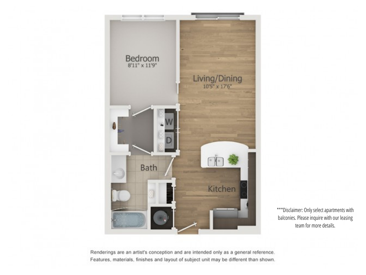 Cinerama Floor Plan | 1 Bedroom with 1 Bath | 603 Square Feet | The Melrose | Apartment Homes