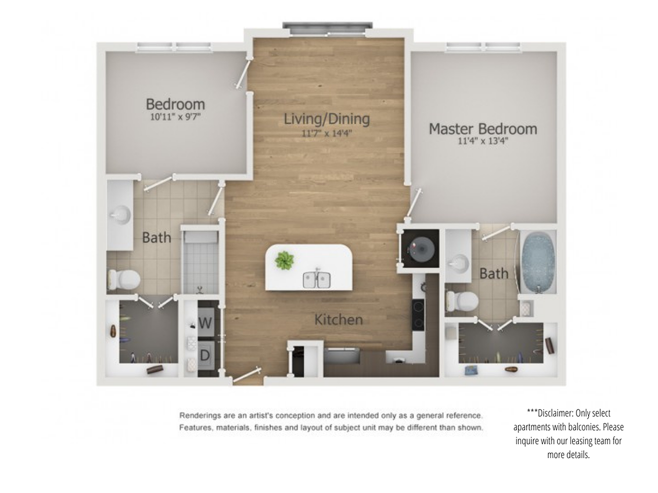 Palace Floor Plan | 2 Bedroom with 2 Bath | 942 Square Feet | The Melrose | Apartment Homes