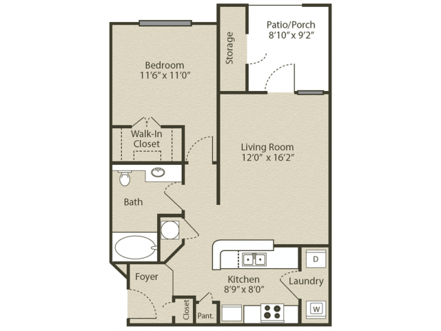 Piedmont Renovated Floor Plan | 1 Bedroom with 1 Bath | 696 Square Feet | Retreat at Peachtree City | Apartment Homes