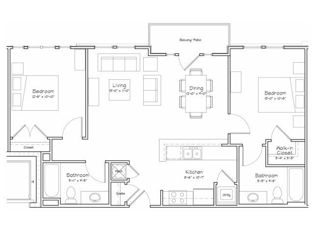 2X2-B1 Floor Plan | 2 Bedroom with 2 Bath | 900 Square Feet | Alpha Mill | Apartment Homes