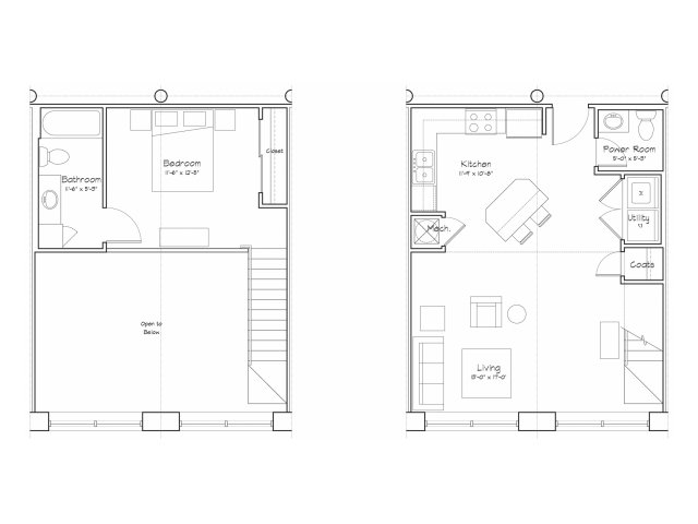 1X1.5-A17L Floor Plan | 1 Bedroom with 1.5 Bath | 754 Square Feet | Alpha Mill | Apartment Homes