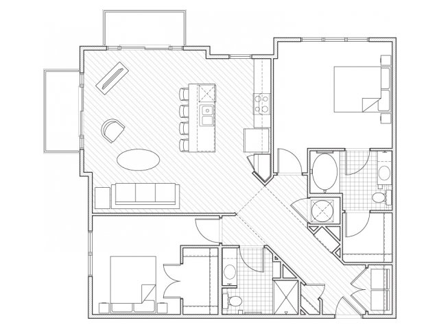 2X2-B10 Floor Plan | 2 Bedroom with 2 Bath | 1179 Square Feet | Alpha Mill | Apartment Homes