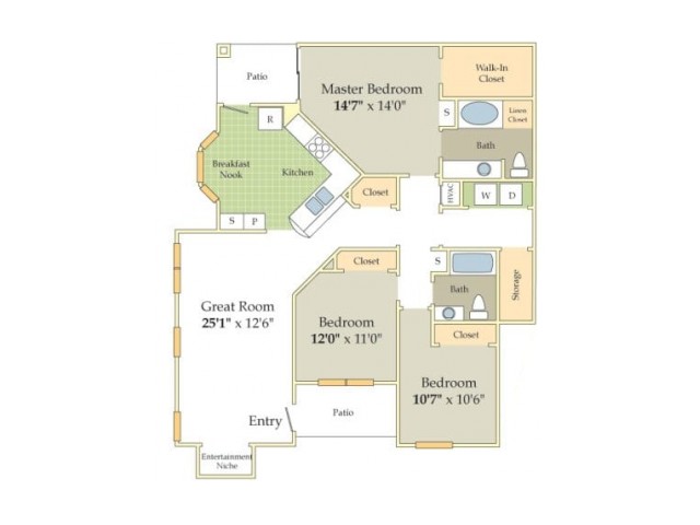 Sussex Floor Plan | 3 Bedroom with 2 Bath | 1485 Square Feet | Cason Estates  | Apartment Homes