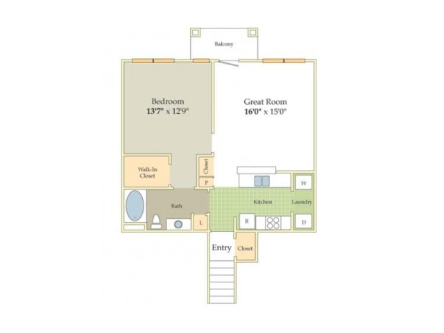 Fritwell Floor Plan | 1 Bedroom with 1 Bath | 893 Square Feet | Cason Estates | Apartment Homes