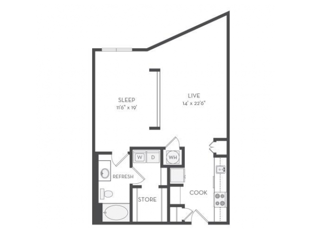 The Wright Floor Plan | 1 Bedroom with 1 Bath | 803 Square Feet | Cottonwood Westside | Apartment Homes