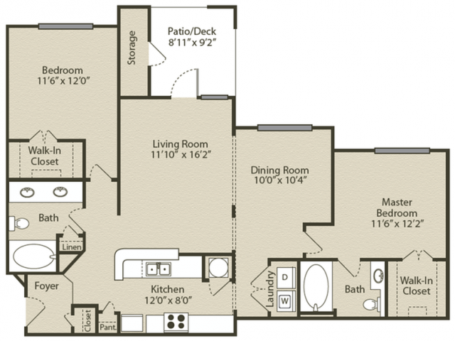 Chastain Renovated Floor Plan | 2 Bedroom with 2 Bath | 1140 Square Feet | Retreat at Peachtree City | Apartment Homes