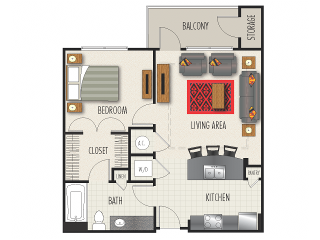 1A1 Floor Plan | 1 Bedroom with 1 Bath | 755 Square Feet | Heights at Meridian | Apartment Homes
