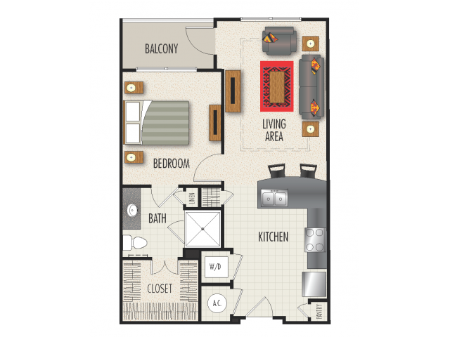 1B Floor Plan | 1 Bedroom with 1 Bath | 709 Square Feet | Heights at Meridian | Apartment Homes