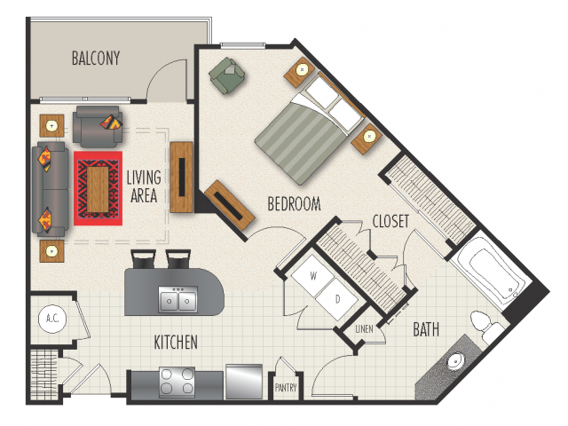 1C Floor Plan | 1 Bedroom with 1 Bath | 767 Square Feet | Heights at Meridian | Apartment Homes