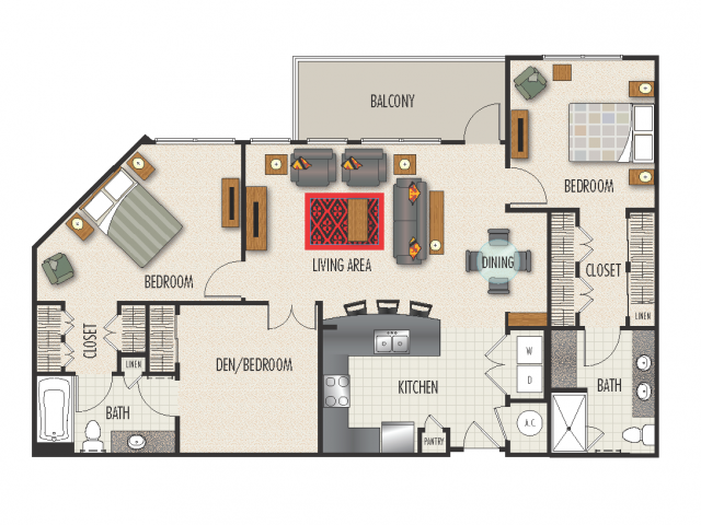 3A Floor Plan | 3 Bedroom with 2 Bath | 1430 Square Feet | Heights at Meridian | Apartment Homes