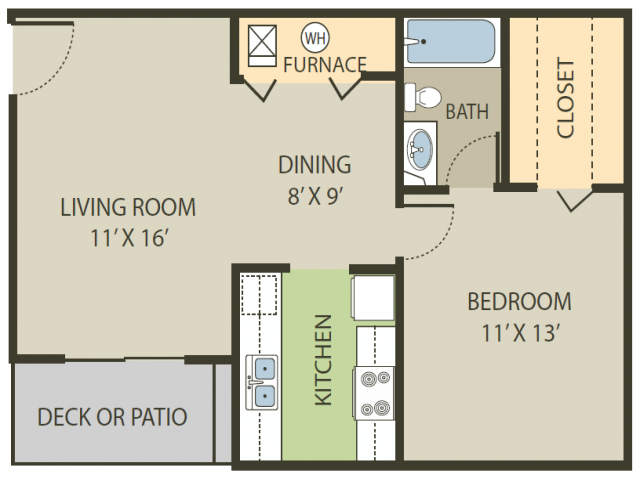 Deerfield Floor Plan | 1 Bedroom with 1 Bath | 642 Square Feet | Fox Point in Old Farm | Apartment Homes