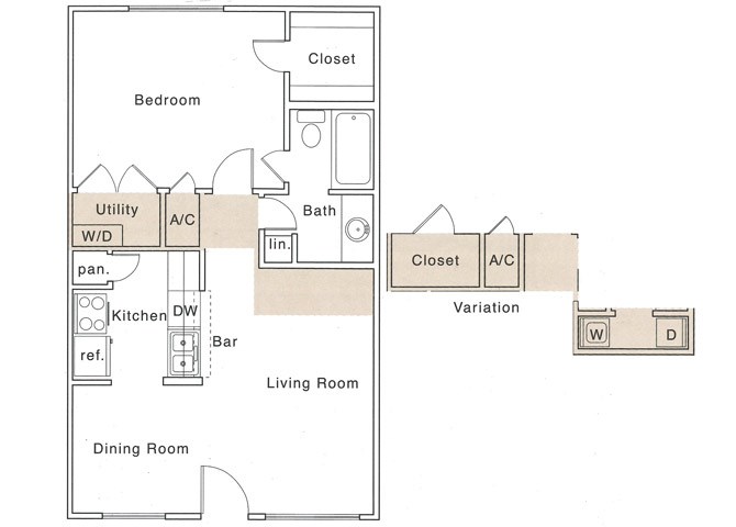 A Floor Plan | 1 Bedroom with 1 Bath | 658 Square Feet | The Regatta | Apartment Homes