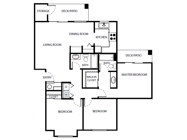 C2 Floor Plan | 3 Bedroom with 2 Bath | 1095 Square Feet | Scott Mountain | Apartment Homes