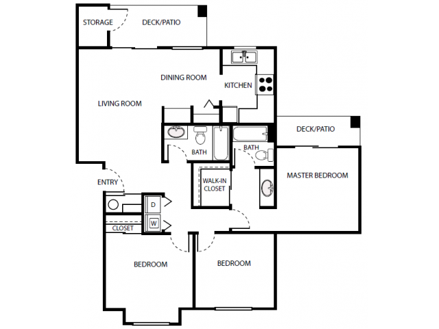 C2r Floor Plan | 3 Bedroom with 2 Bath | 1072 Square Feet | Scott Mountain | Apartment Homes
