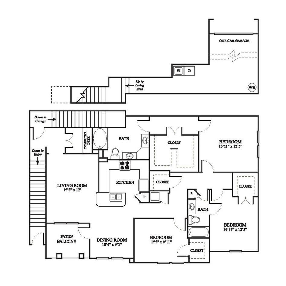 F3 Renovated Floor Plan | 3 Bedroom with 2 Bath | 1663 Square Feet | The Raveneaux | Apartment Homes