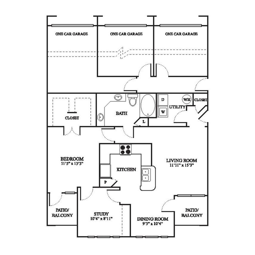 C2 Floor Plan | 1 Bedroom with 1 Bath | 1032 Square Feet | The Raveneaux | Apartment Homes
