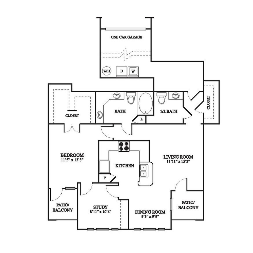 C3 Floor Plan | 1 Bedroom with 1.5 Bath | 1082 Square Feet | The Raveneaux | Apartment Homes