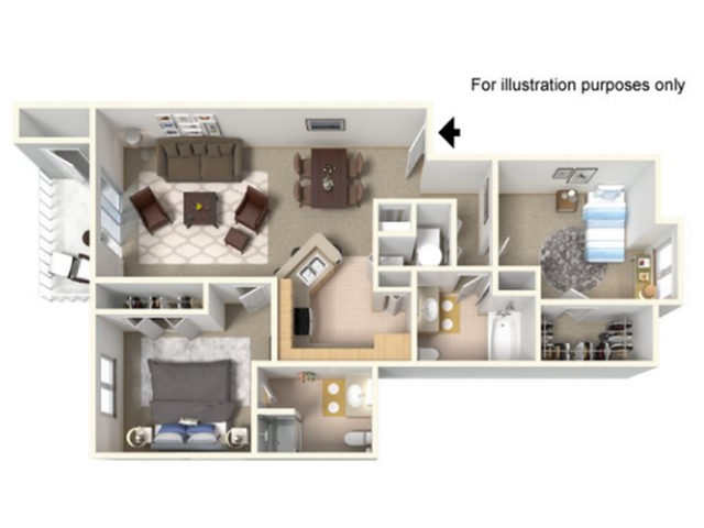 Panoramic A Floor Plan | 2 Bedroom with 2 Bath | 1100 Square Feet | Clearview | Apartment Homes
