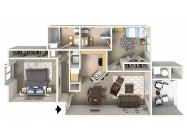 Panoramic B Floor Plan | 2 Bedroom with 2 Bath | 1045 Square Feet | Clearview | Apartment Homes