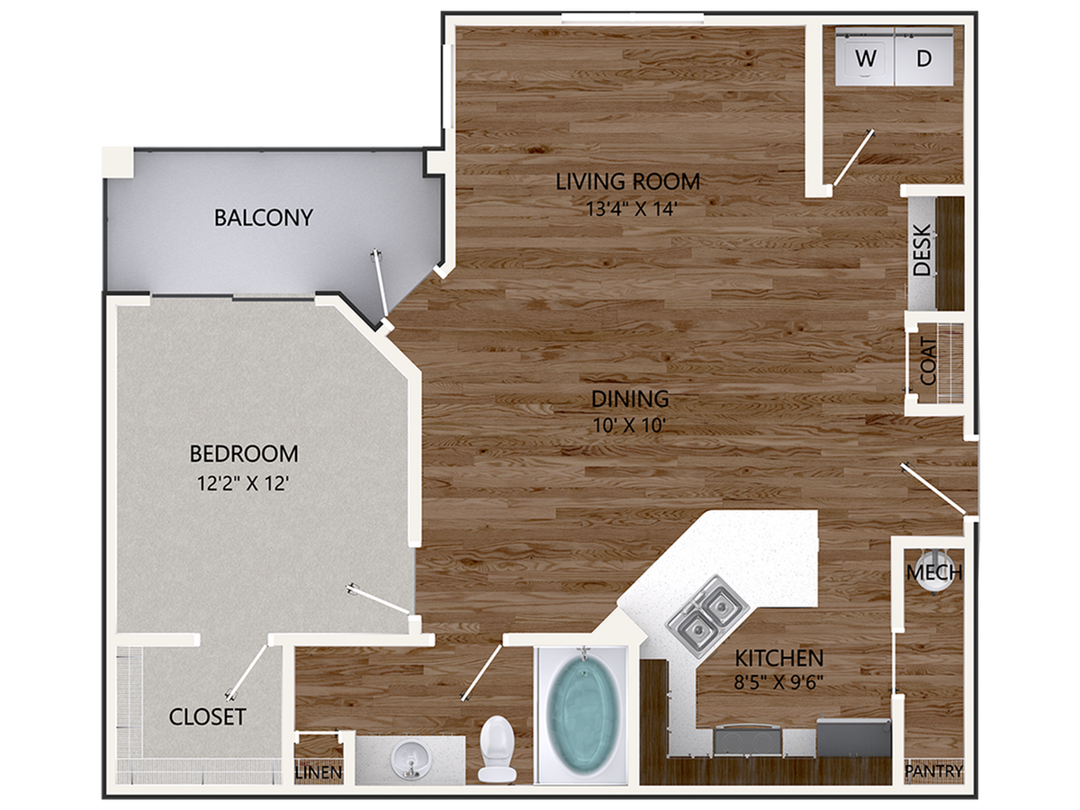 New Persimmon Oak Floor Plan | 1 Bedroom with 1 Bath | 915 Square Feet | Cottonwood Reserve | Apartment Homes