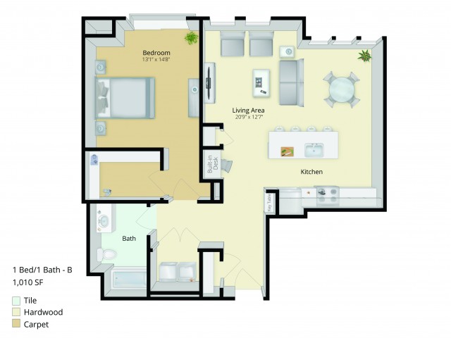 A4 Floor Plan | 1 Bedroom with 1 Bath | 1014 Square Feet | Cottonwood One Upland | Apartment Homes