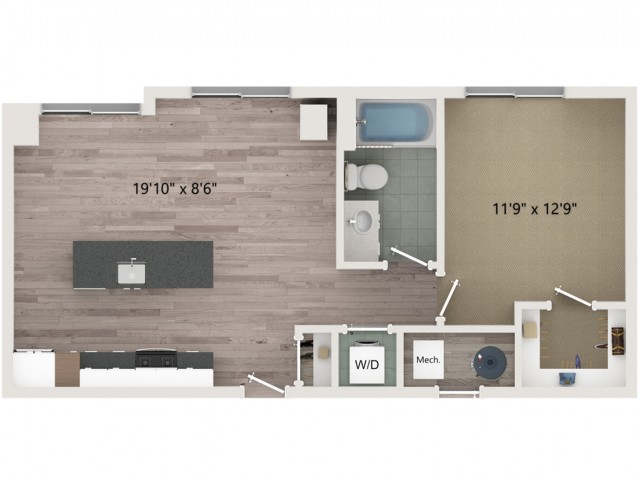 A2 Floor Plan | 1 Bedroom with 1 Bath | 703 Square Feet | Sugarmont | Apartment Homes