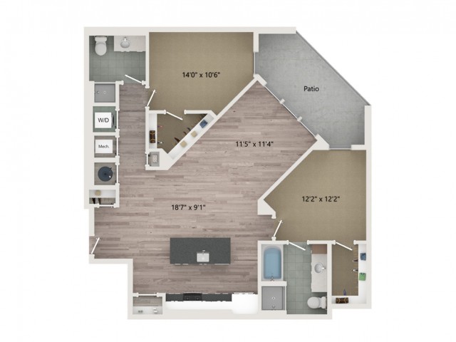 B7 Floor Plan | 2 Bedroom with 2 Bath | 1237 Square Feet | Sugarmont | Apartment Homes