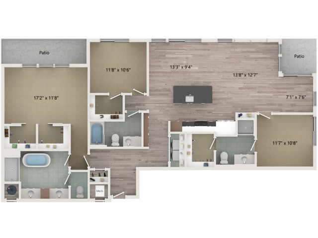Penthouse C3 Floor Plan | 3 Bedroom with 3 Bath | 1751 Square Feet | Sugarmont | Apartment Homes