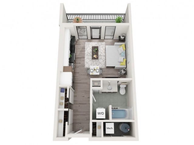Studio S1 3D Floor Plan | Studio with 1 Bath | 504 Square Feet | Sugarmont | Apartment Homes