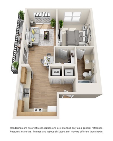 The Cubist Floor Plan | 1 Bedroom 1 Bath | 722 Square Feet | Cottonwood Bayview | Apartment Homes