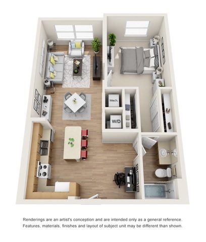 The Modernist Floor Plan | 1 Bedroom 1 Bath | 838 Square Feet | Cottonwood Bayview | Apartment Homes