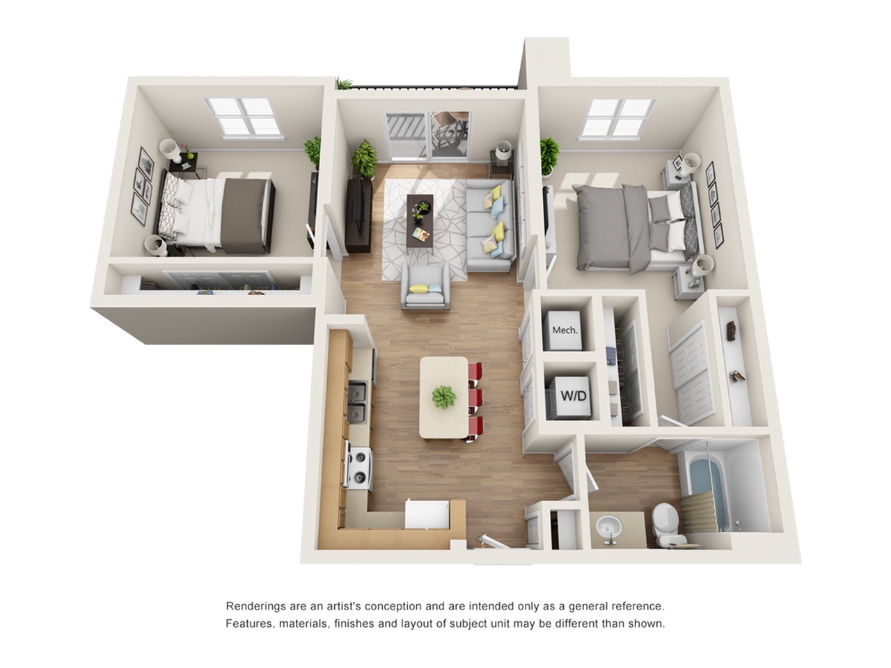 The Baroque Floor Plan | 2 Bedroom 1 Bath | 908 Square Feet | Cottonwood Bayview | Apartment Homes