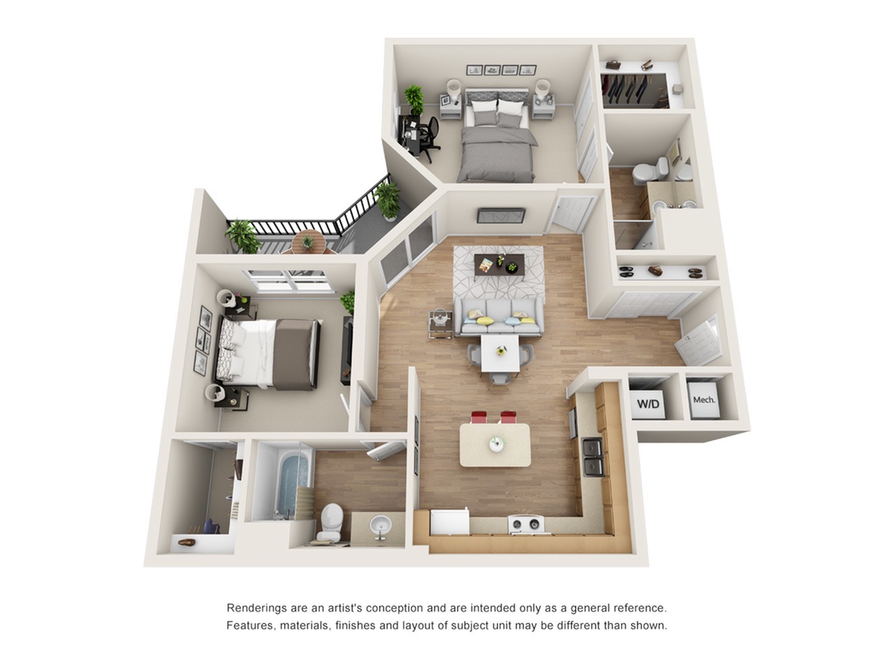 The Realist Floor Plan | 2 Bedroom 2 Bath | 1115 Square Feet | Cottonwood Bayview | Apartment Homes