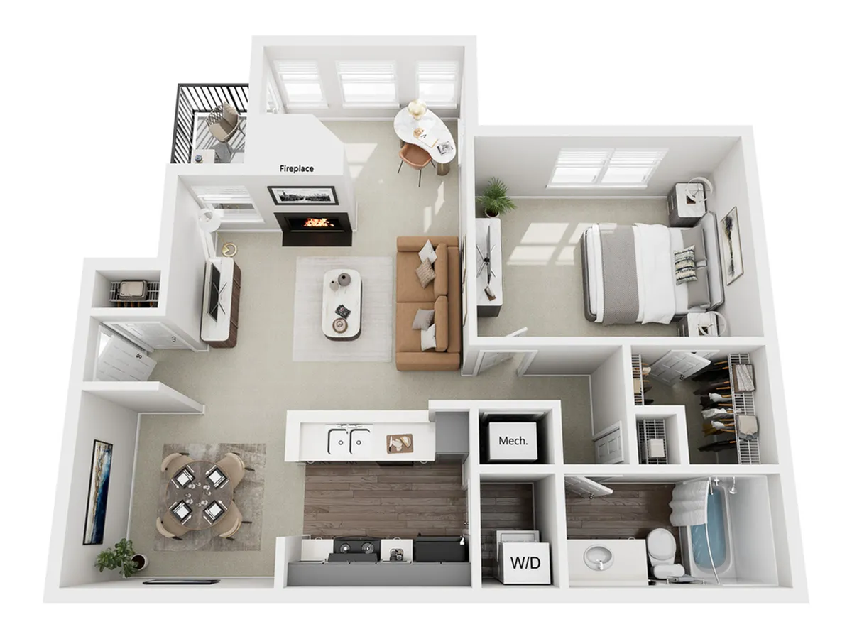 Birch | 1 Bed 1 Bath | 766 sq ft | Park at Oak Ridge Apartments in Greensboro