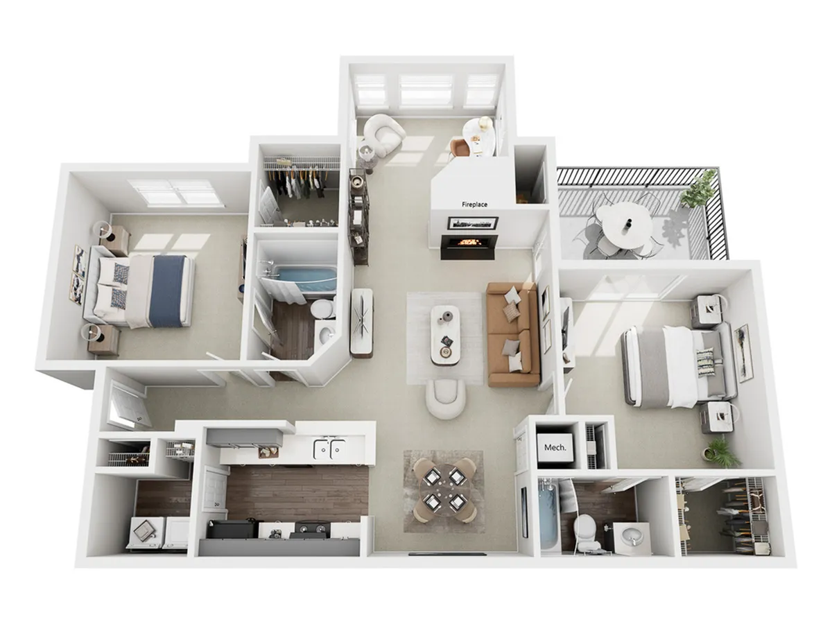 Hawthorn | 2 Bed 2 Bath | 1129 sq ft | Park at Oak Ridge Apartments in Greensboro