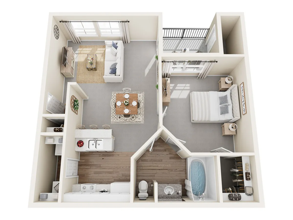 Degas B Floor Plan | 1 Bedroom with 1 Bath | 681 Square Feet | Stonebriar of Frisco | Apartment Homes