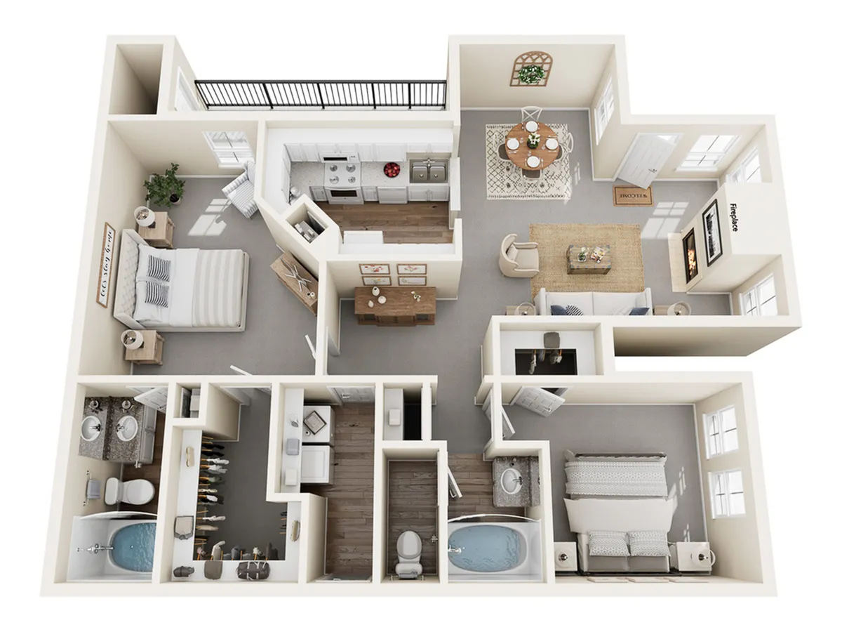 Botticelli B Floor Plan | 2 Bedroom with 2 Bath | 1205 Square Feet | Stonebriar of Frisco | Apartment Homes