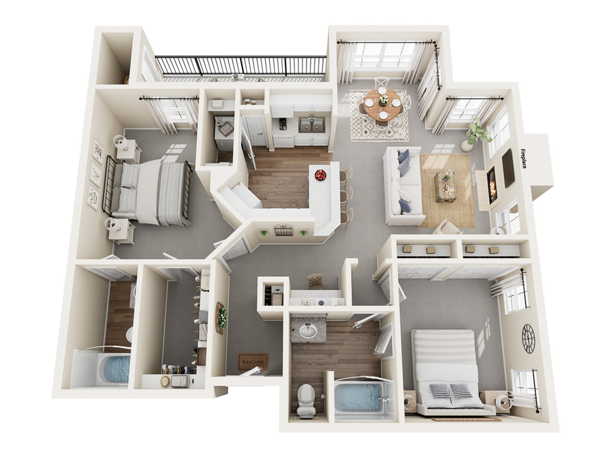 Renoir Renovated Floor Plan | 2 Bedroom with 2 Bath | 1157 Square Feet | Stonebriar of Frisco | Apartment Homes