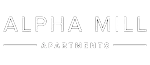 Bold and modern ALPHA MILL APARTMENTS logo in sleek typography.