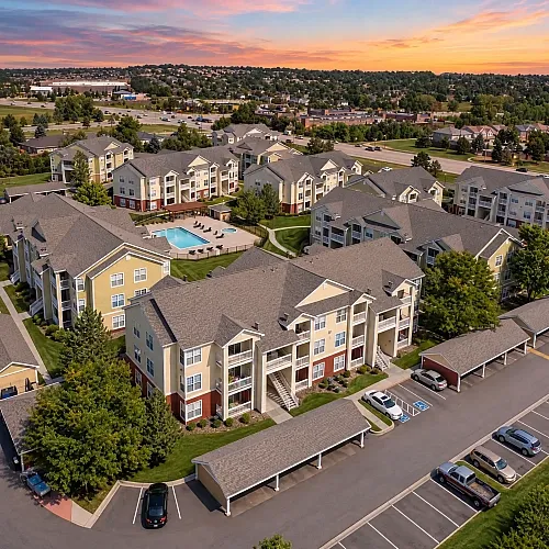 Aeriel View of The Orchards at Cherry Creek Apartment Complex in Centennial, CO.