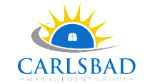 Vibrant Carlsbad Management Group logo featuring a stylized sunrise over a blue arched building, conveying growth and stability.