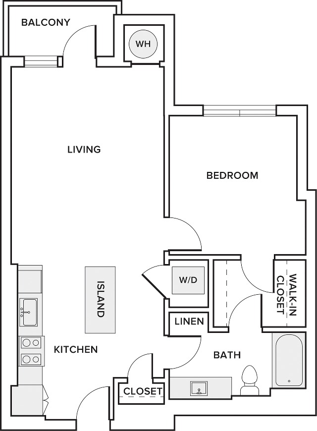 736 square foot one bedroom one bath apartment floorplan image