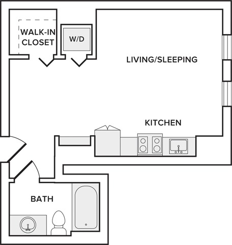 401 square foot renovated studio one bath apartment floor plan image