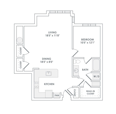 902 square foot one bedroom one bath apartment floorplan image
